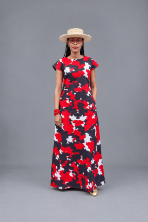 Bold Red, Black & White Ankara Maxi Dress