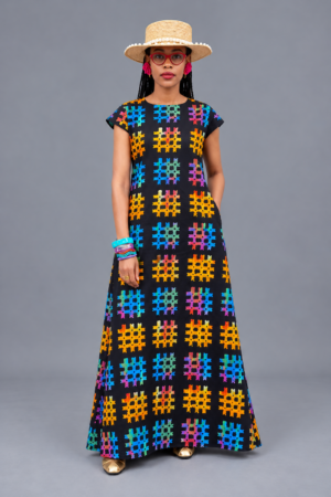 Black Multicolor Geometric Print Maxi