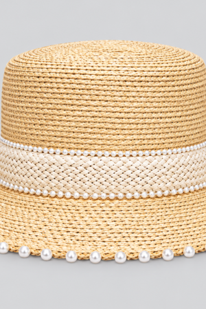 Pearl-Trimmed Straw Sun Hat