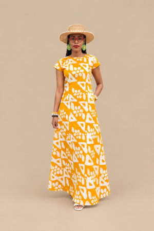 Yellow Ankara Short-Sleeve Maxi Dress